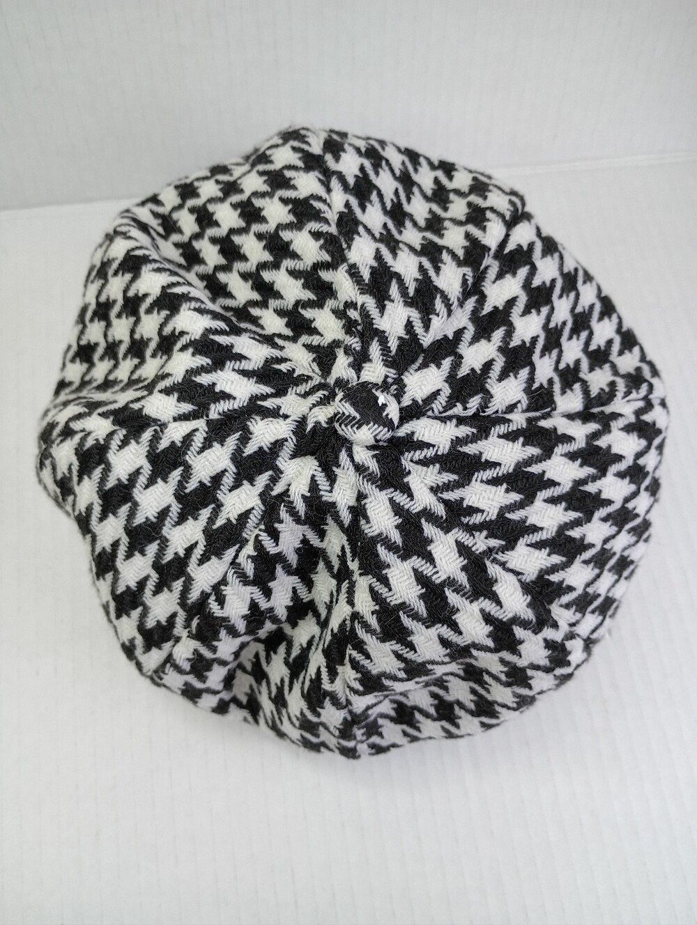 Vintage Houndstooth News Boy Cap Women's OSFM Hat Black/White Acrylic - Picture 5 of 11